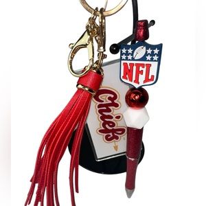Kansas City Chiefs Keychain Tassel & NFL Silicone Focan Glitter Ink Red Pen